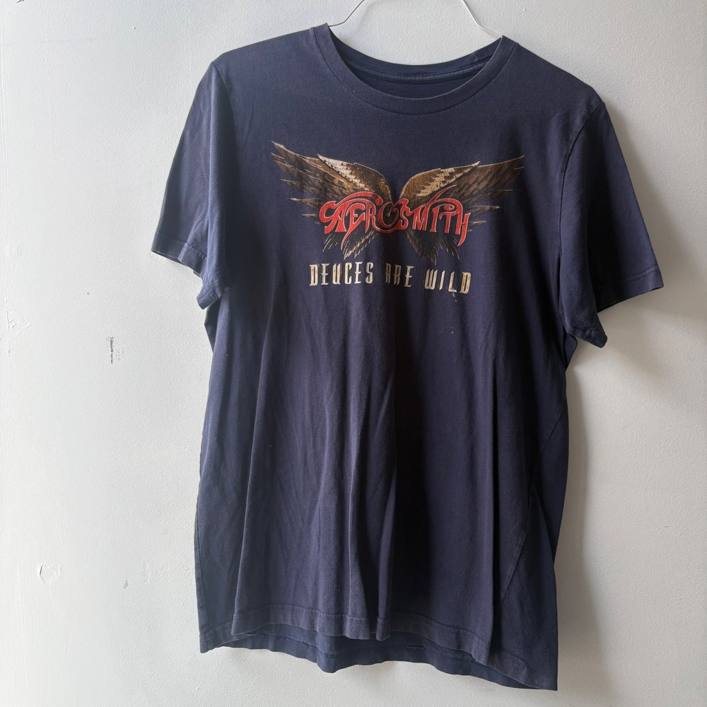 Aerosmith Deuces Are Wild 2019 East Coast Run Tour T-Shirt Navy Blue Small SM